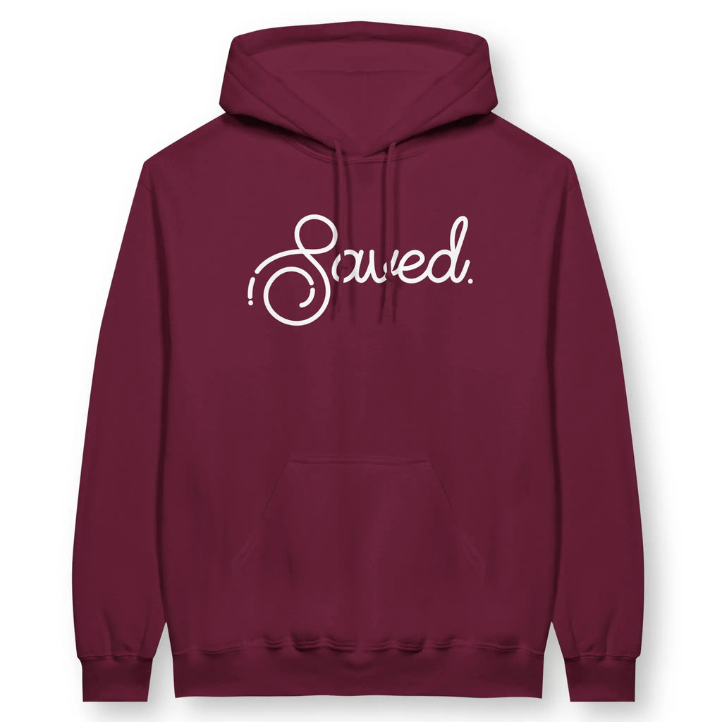 Saved (Stylish Script) – Unisex Christian Hoodie designed by 3rd Day Christian Clothing.