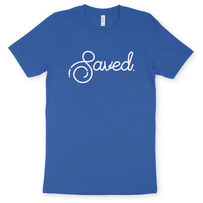 Saved (Stylish Script) | Premium Unisex Christian T-Shirt designed by 3rd Day Christian Clothing.