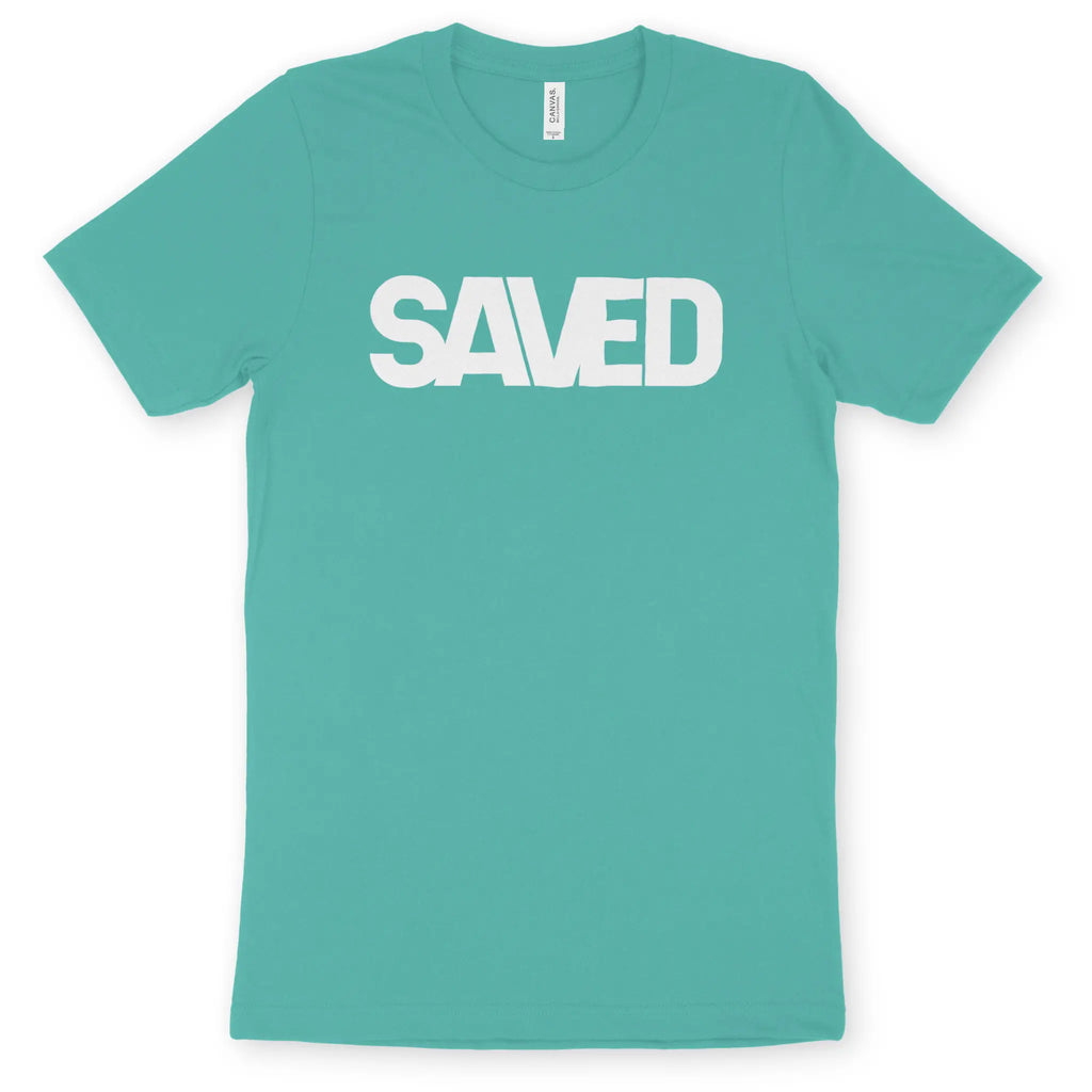 SAVED (Teal) – Unisex Christian T-Shirt designed by 3rd Day Christian Clothing.