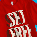 SET FREE (John 8:36, Red) – Unisex Christian T-Shirt designed by 3rd Day Christian Clothing.
