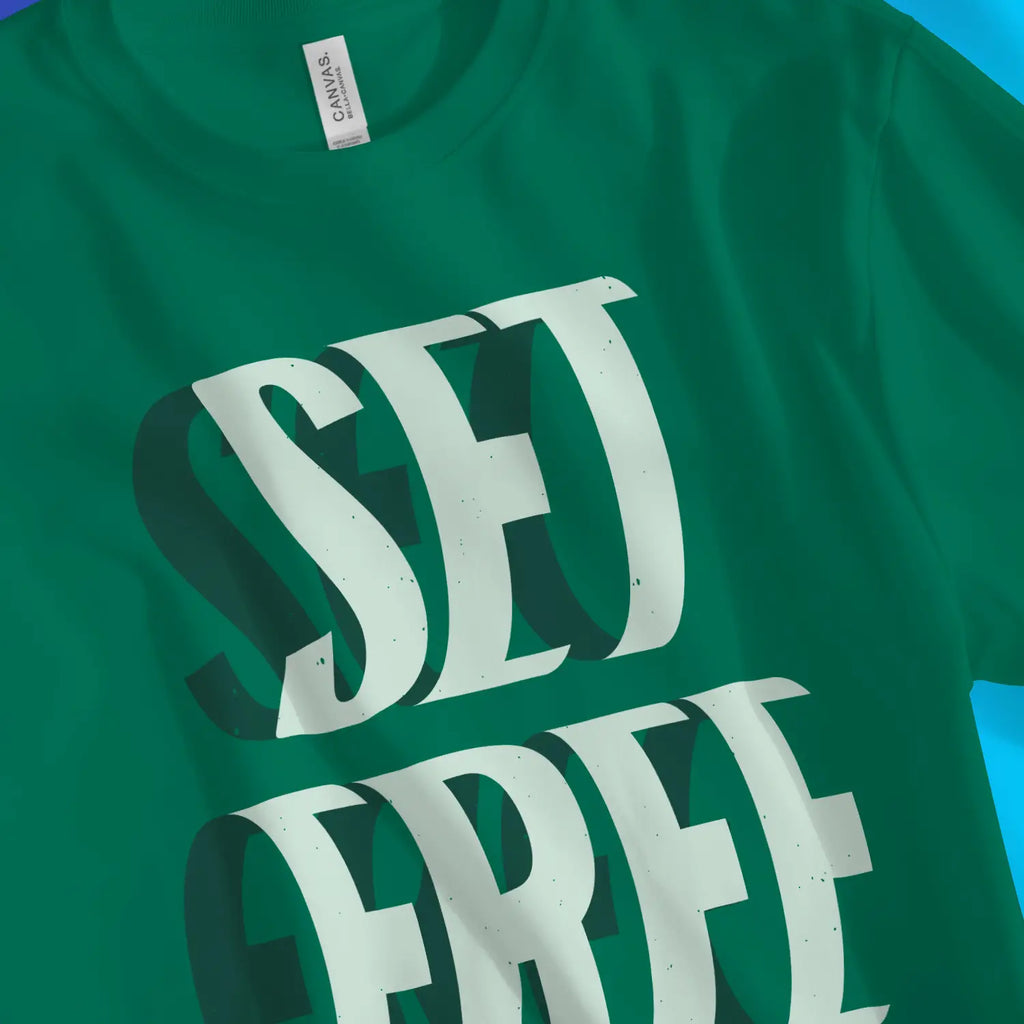 SET FREE (John 8:36, Green) – Unisex Christian T-Shirt designed by 3rd Day Christian Clothing.