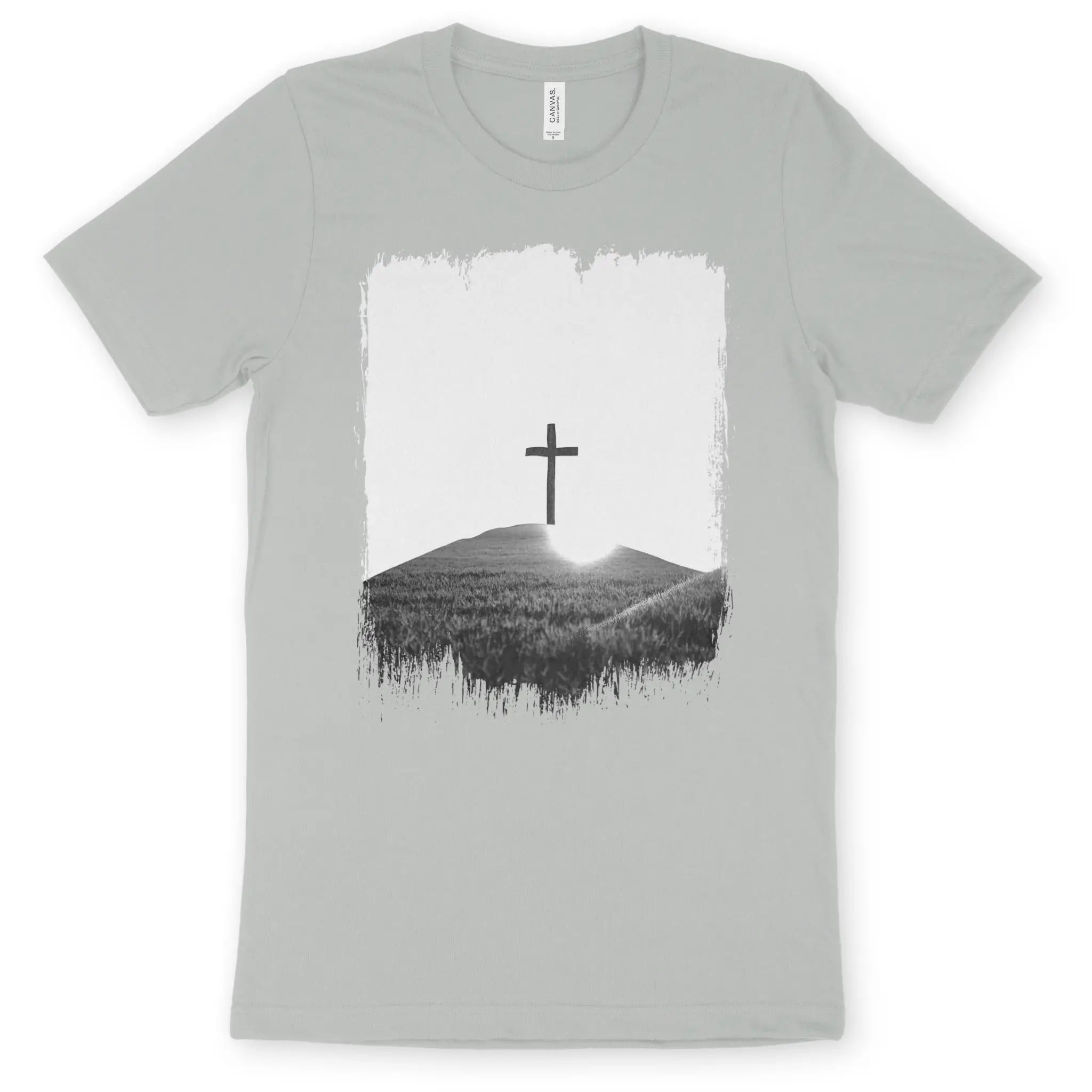 The Cross On A Hill (Silver) – Unisex Christian T-Shirt designed by 3rd Day Christian Clothing.