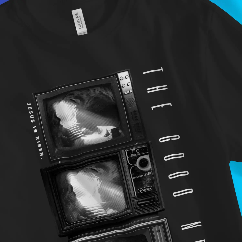 The Good News TVs 2.0 – Unisex Christian T-Shirt designed by 3rd Day Christian Clothing.