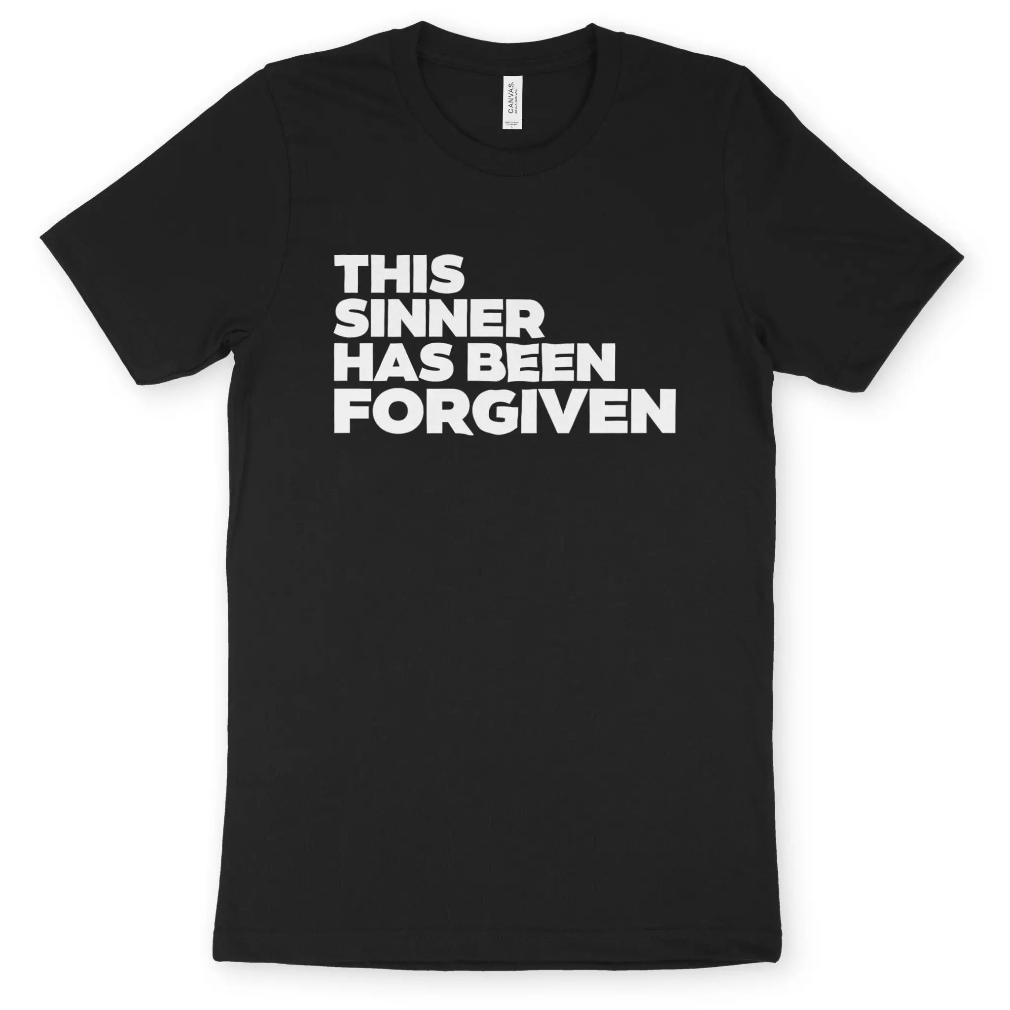 This Sinner Has Been Forgiven (Black) – Unisex Christian T-Shirt designed by 3rd Day Christian Clothing.