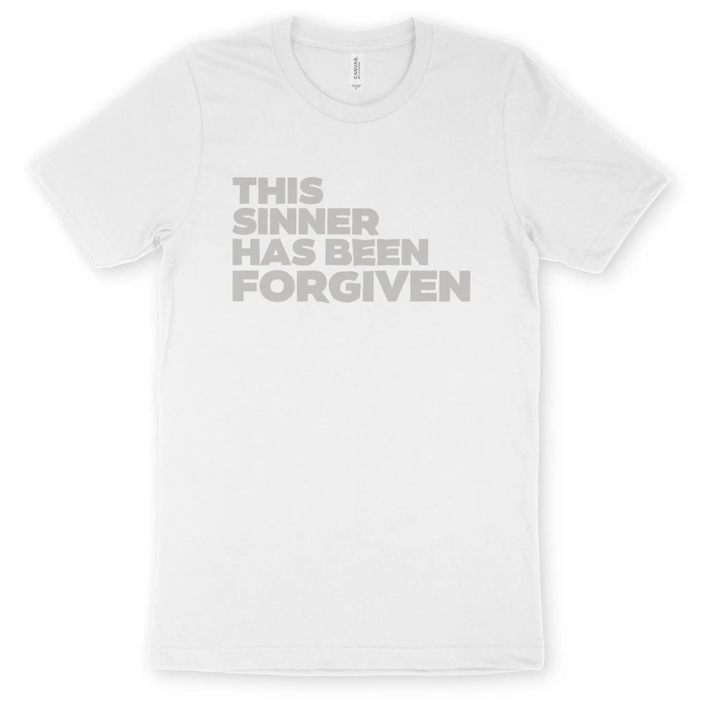 This Sinner Has Been Forgiven (White) – Unisex Christian T-Shirt designed by 3rd Day Christian Clothing.